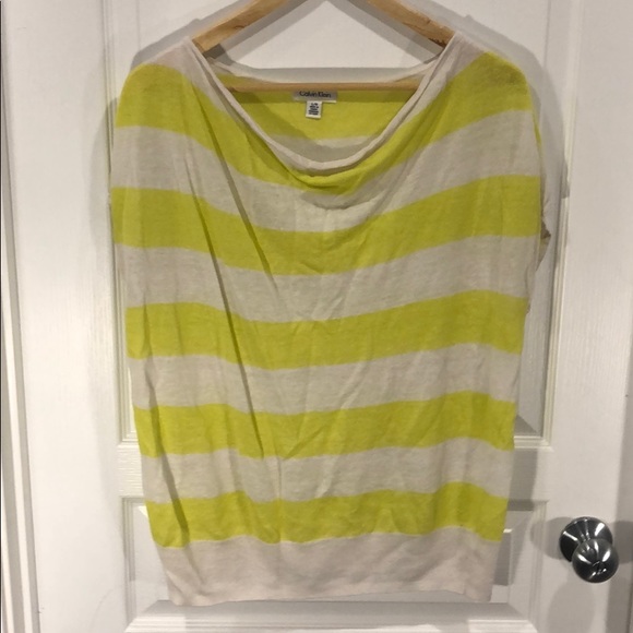 Calvin Klein short sleeved, lime and cream top. - Picture 1 of 5